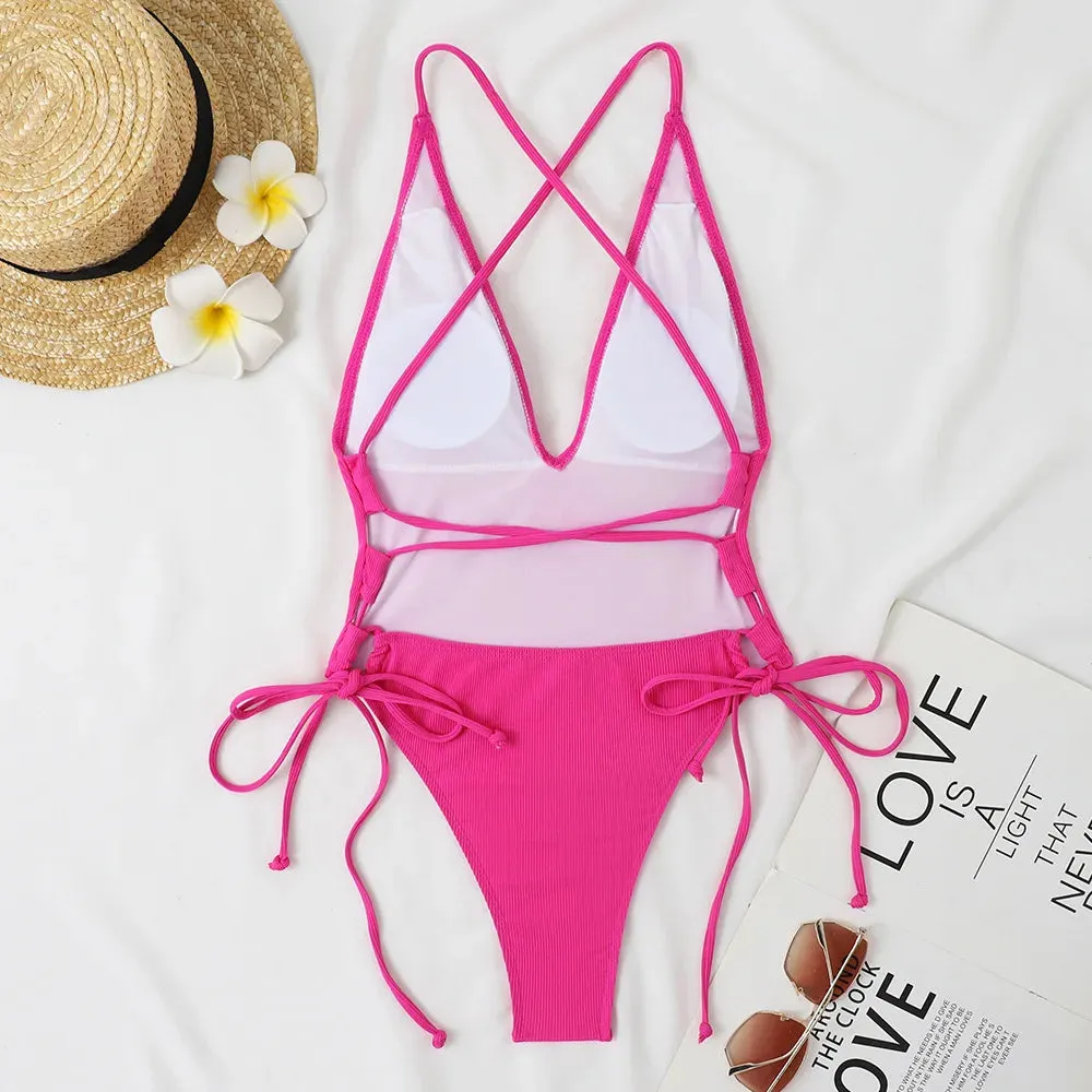 Backless deep cut one piece swimsuit