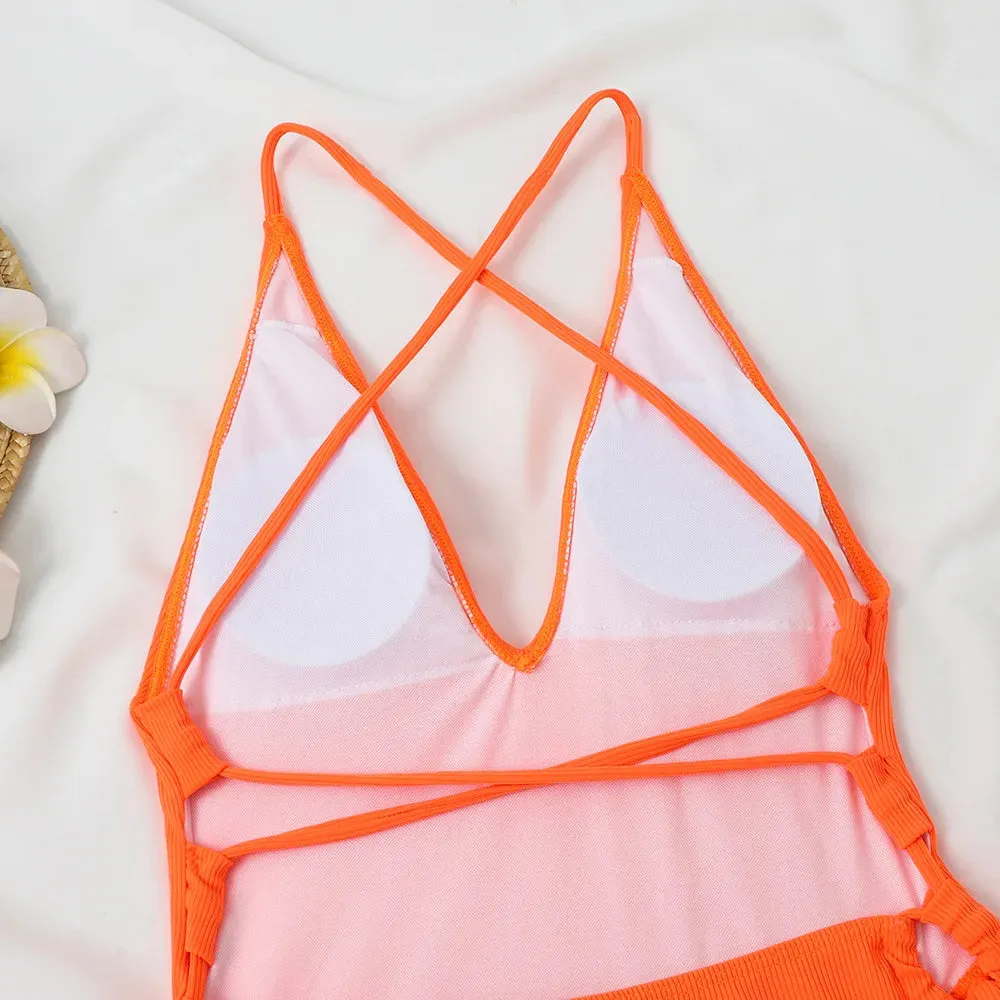 Backless deep cut one piece swimsuit
