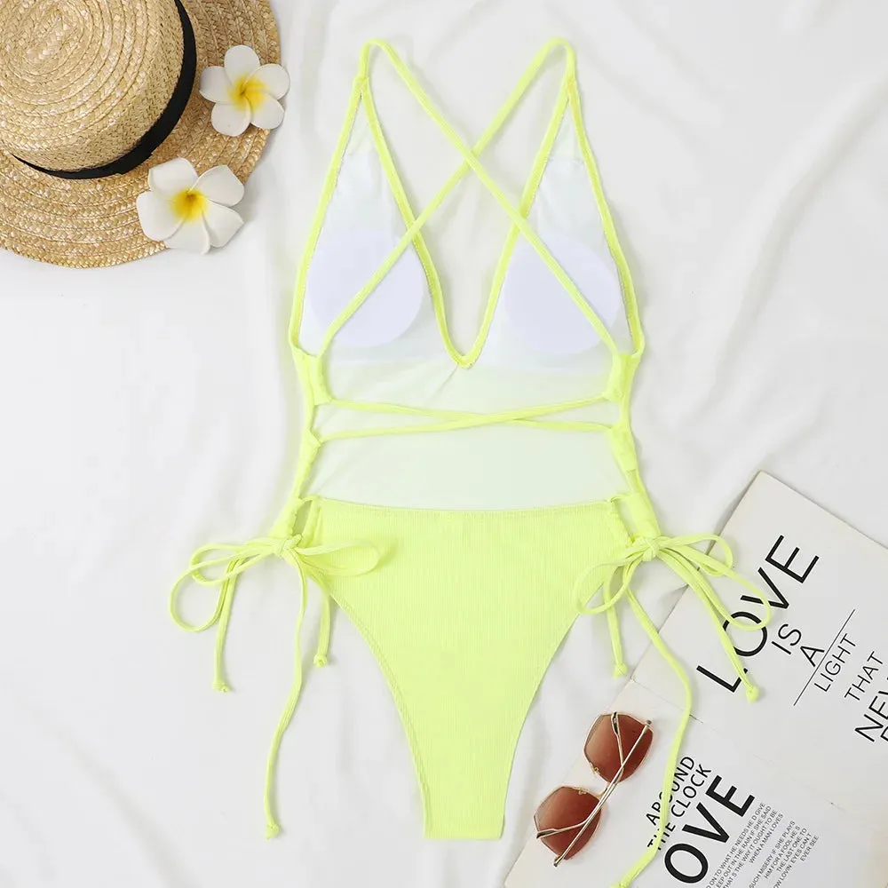 Backless deep cut one piece swimsuit