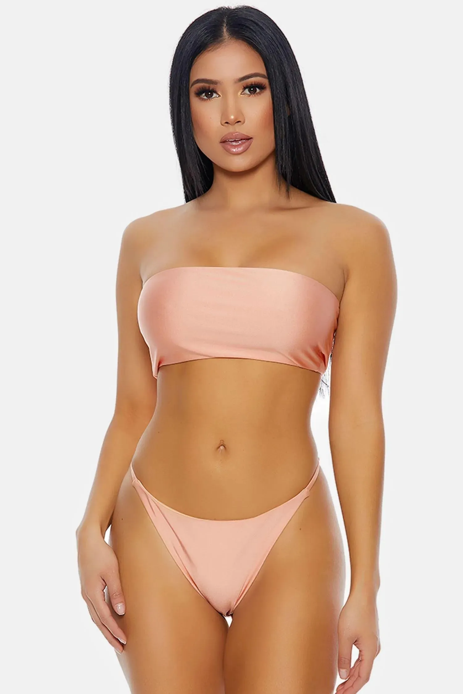 Basic Tube Bandeau String Bottoms Bikini Swimwear Set