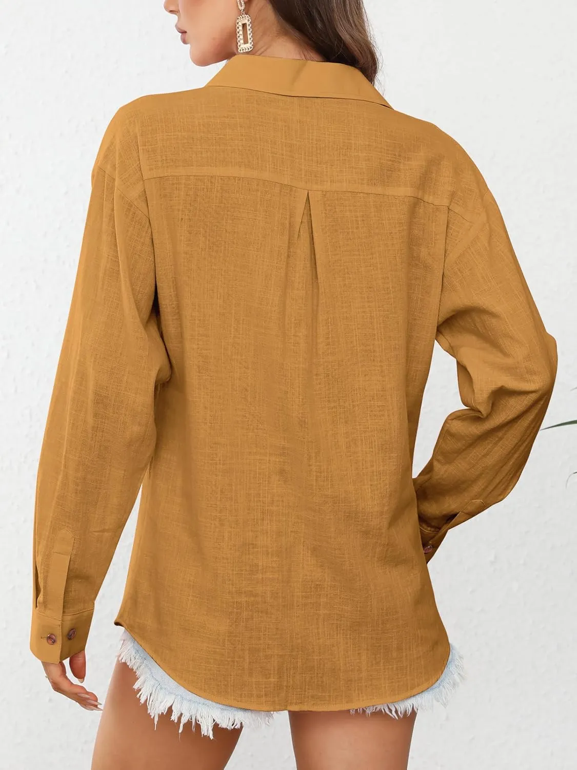 CUNLIN Women's Button Down Shirts Long Sleeve Cotton Summer Beach Wear for Women with Pocket