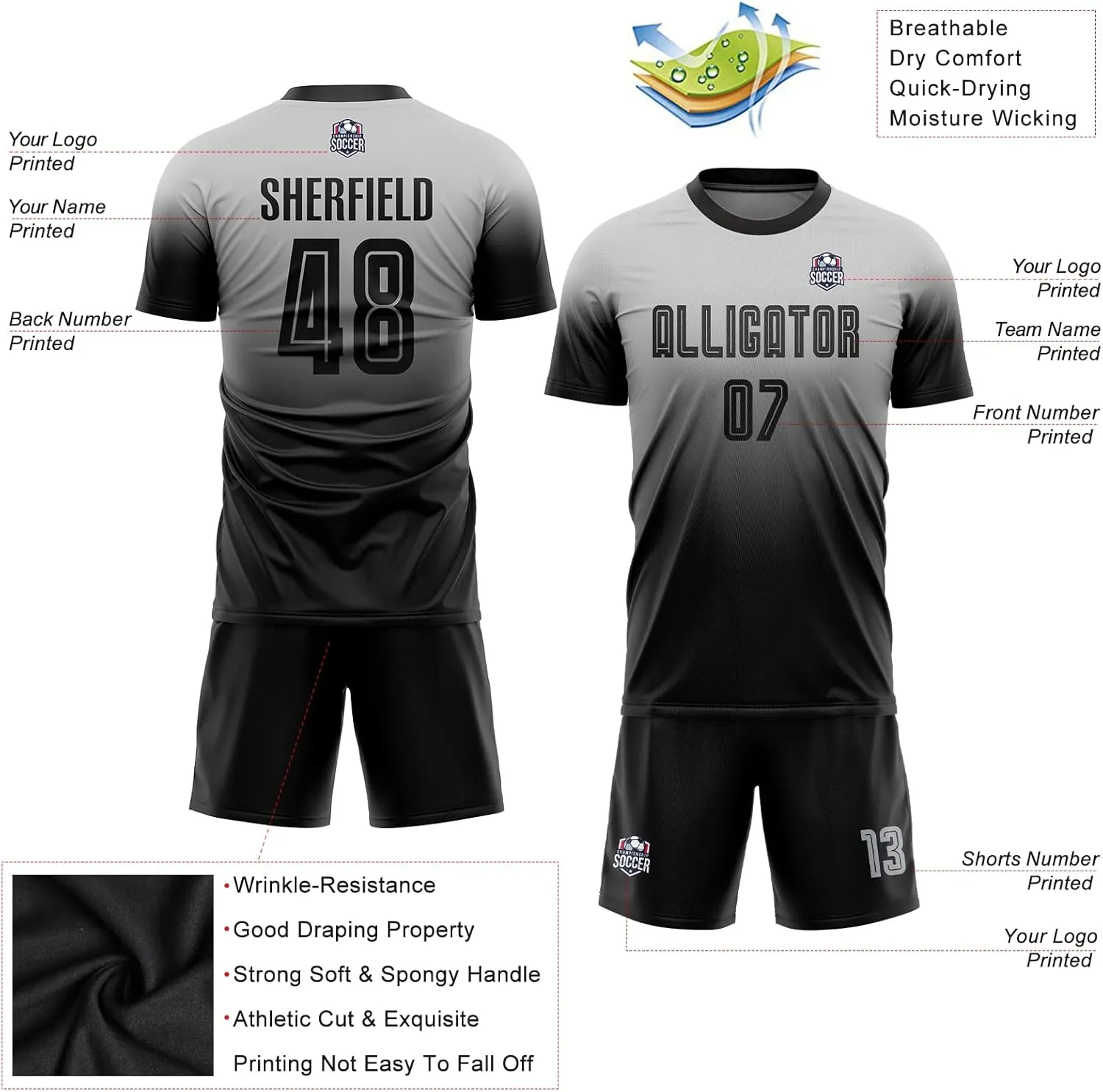 Custom Men Women Youth Soccer Jersey Personalized Boys Soccer Shirts and Shorts with Team Name Number Logo