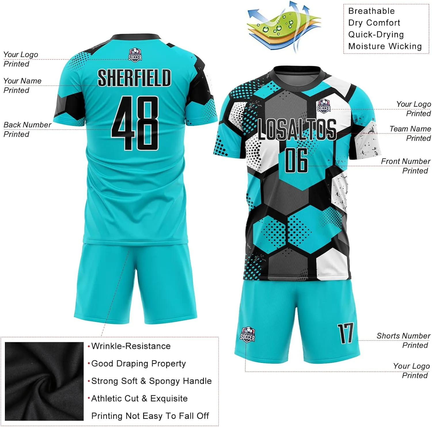 Custom Men Women Youth Soccer Jersey Personalized Boys Soccer Shirts and Shorts with Team Name Number Logo
