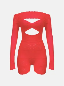 Davina Sleeved Romper Vixen Red