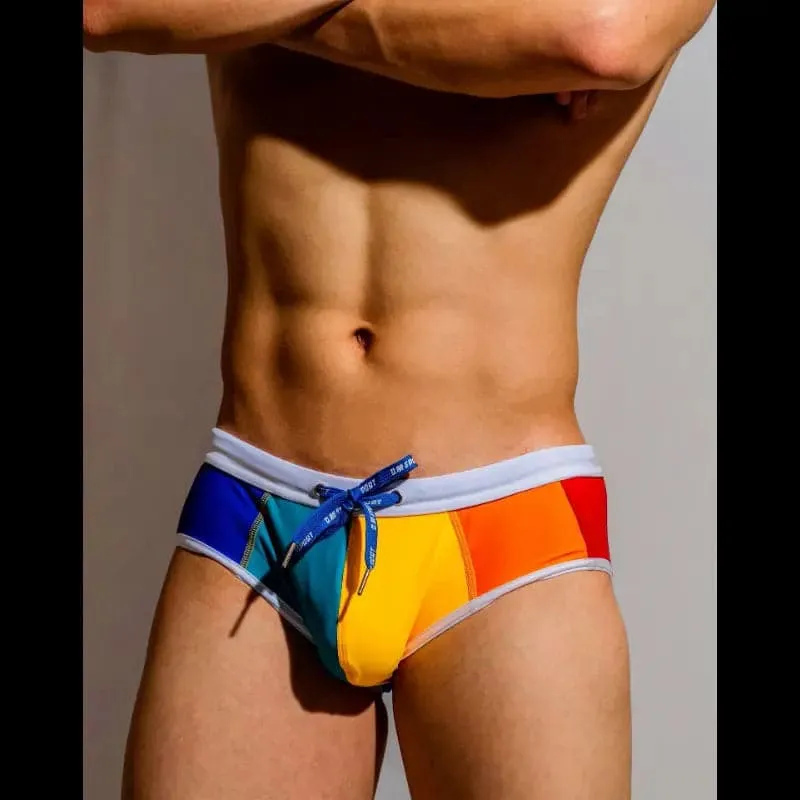 D.M Men's Swimming  Briefs Trendy Rainbow