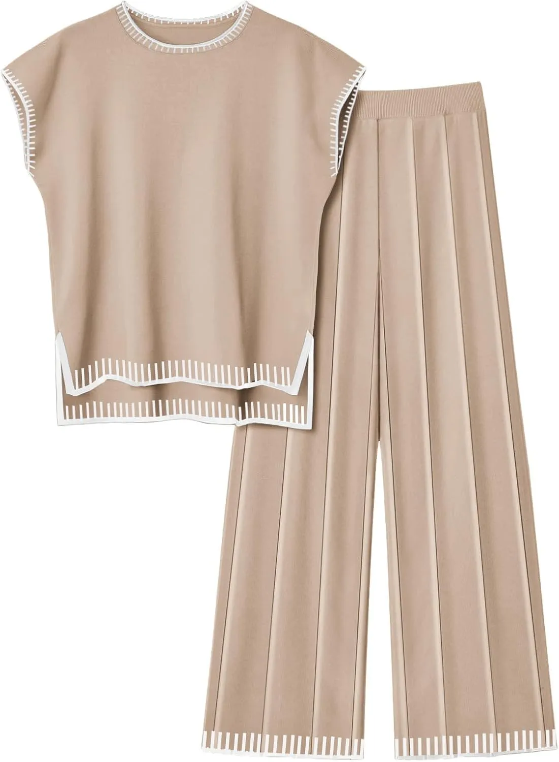 Ekouaer Womens Matching Sets Knit Sweater Sets 2 Pieces Outfits Pullover Tops Wide Legs Pants Lounge Set