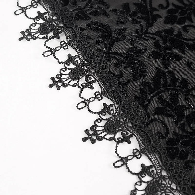 ESX001 sexy lingerie black velvet pattern translucent suspender nightdress
