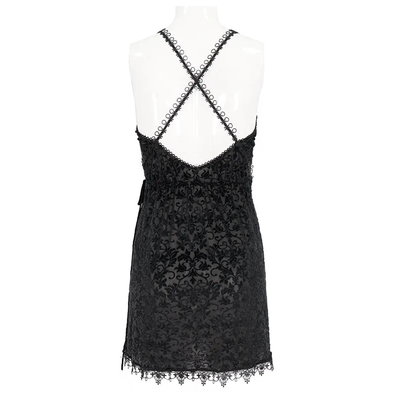 ESX001 sexy lingerie black velvet pattern translucent suspender nightdress
