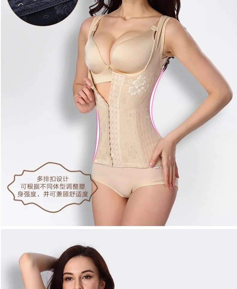 Front Open Pushup Figured Skin Body Suit Top Tummy Embroidered For Women
