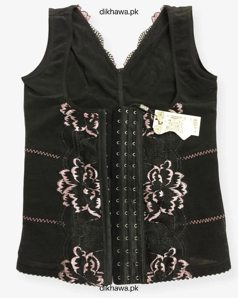 Front Open Upper Half Body Shaper Black Body Suit Top Tummy Embroidered For Women