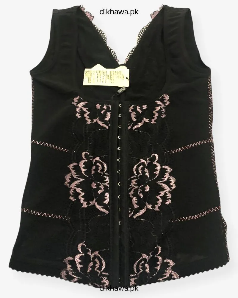 Front Open Upper Half Body Shaper Black Body Suit Top Tummy Embroidered For Women