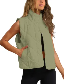 HangNiFang Women's Winter Cropped Puffer Vest Lightweight Sleeveless Warm Outerwear Puffer Vest Padded Gilet