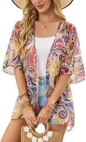 Kimonos for Women Summer Top Beach Cover up Lightweight Cardigan Floral Bathing Swimsuit Casual Tops Loose Fit