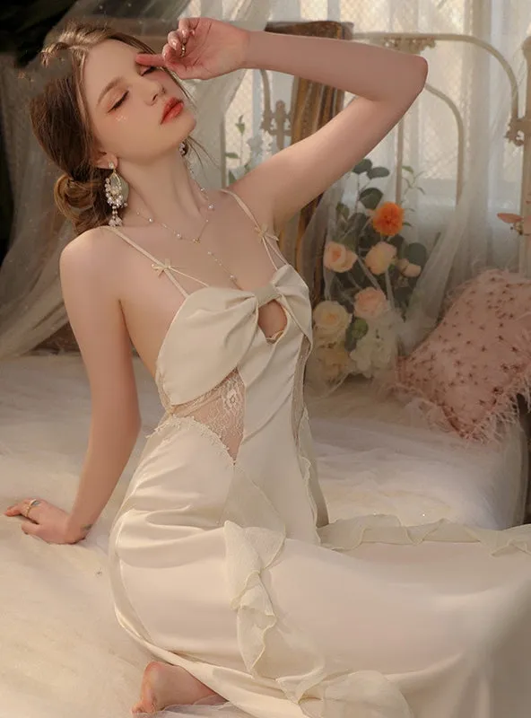 Lace Ice Silk Long Suspender Nightdress Robe