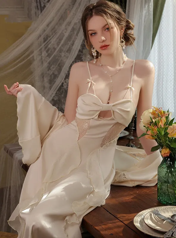 Lace Ice Silk Long Suspender Nightdress Robe