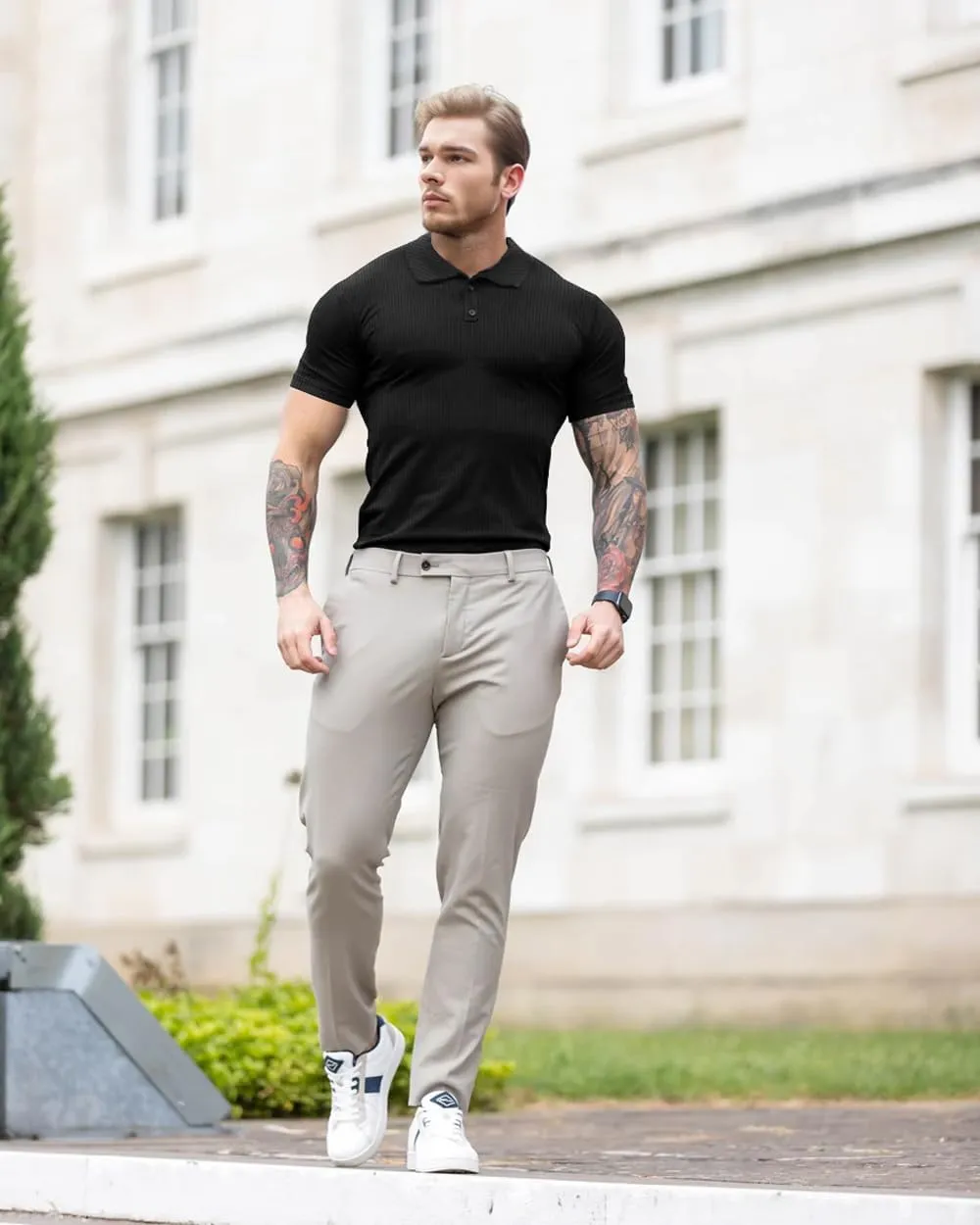 Lehmanlin Men's Muscle Polo Shirts Long&Short Sleeve Casual T- Shirts Slim Fit Stretch Ribbed Golf Tops