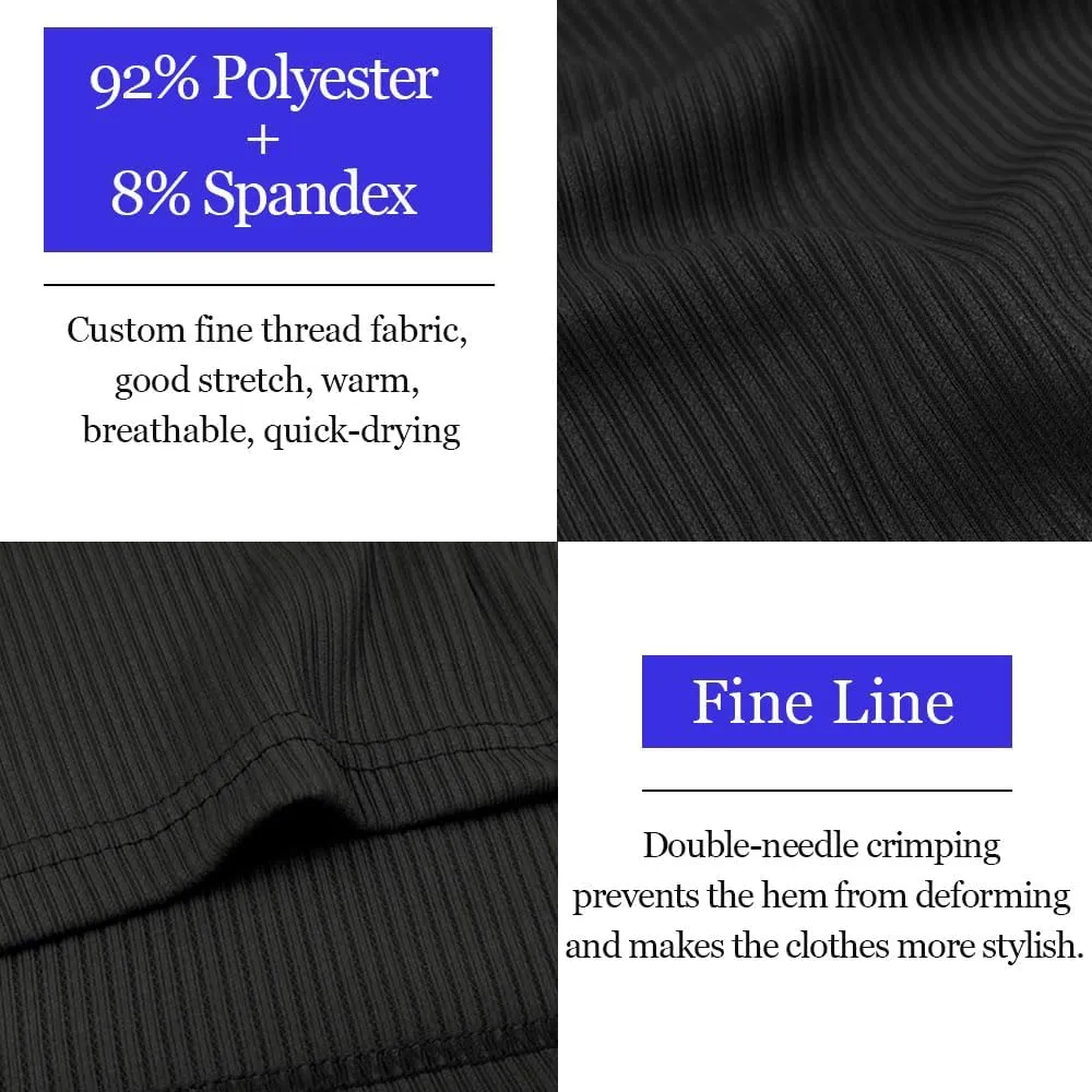 Lehmanlin Men's Muscle Polo Shirts Long&Short Sleeve Casual T- Shirts Slim Fit Stretch Ribbed Golf Tops