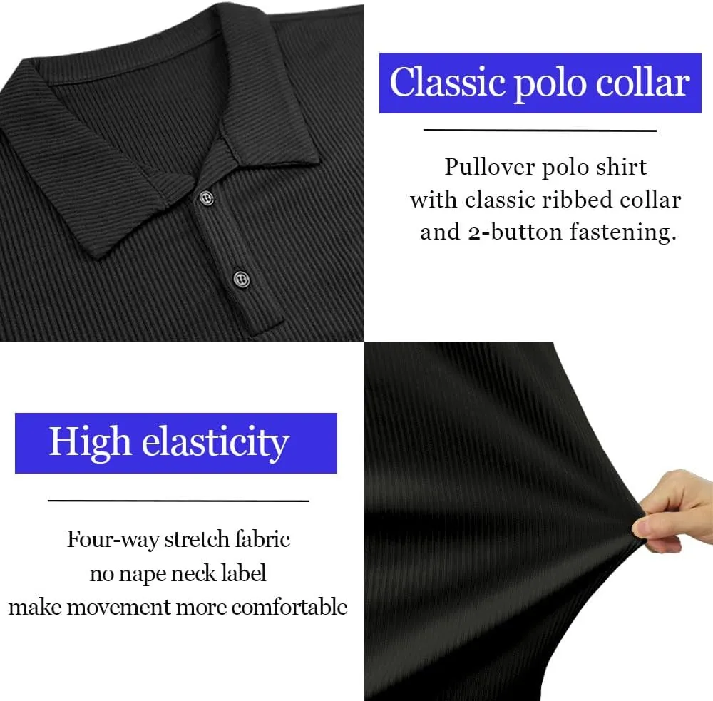 Lehmanlin Men's Muscle Polo Shirts Long&Short Sleeve Casual T- Shirts Slim Fit Stretch Ribbed Golf Tops