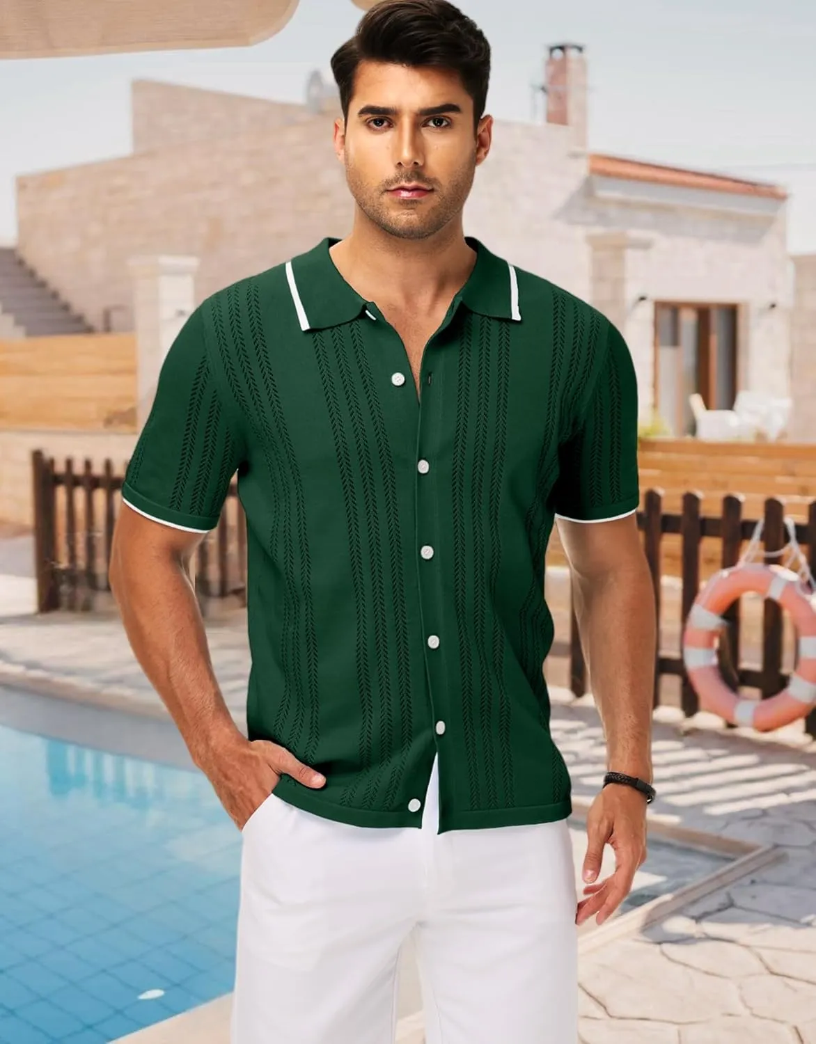 MAPICK Men's Button Down Polo Shirt Casual Short Sleeve Knit Shirt Summer Vacation Beach Clothes