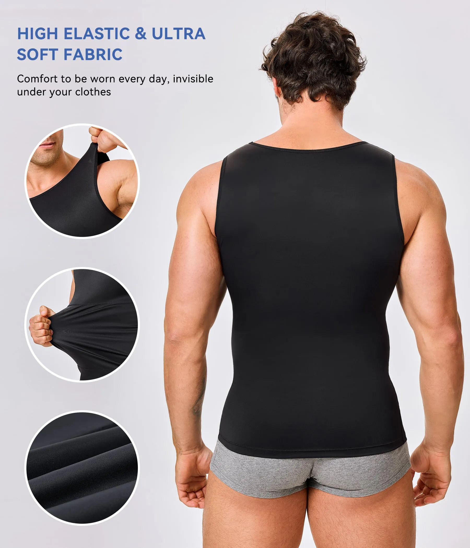 Mens Compression Shirt Slimming Body Shaper Vest Workout Tank Tops Abs Abdomen Undershirts(Black, L)