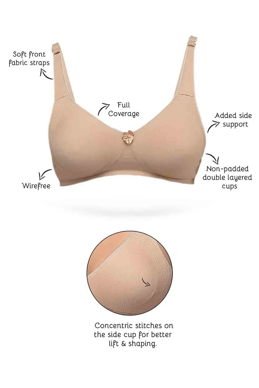 Organic Cotton  Antimicrobial  Seamless Side Support Bra (Pack of 3)-ISB057-Skin_Skin_Pink Lace Print-