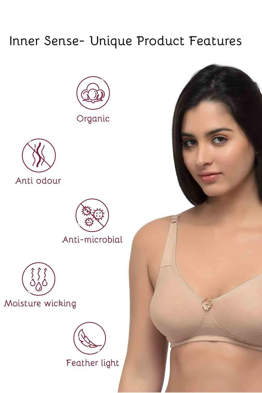 Organic Cotton  Antimicrobial  Seamless Side Support Bra (Pack of 3)-ISB057-Skin_Skin_Pink Lace Print-