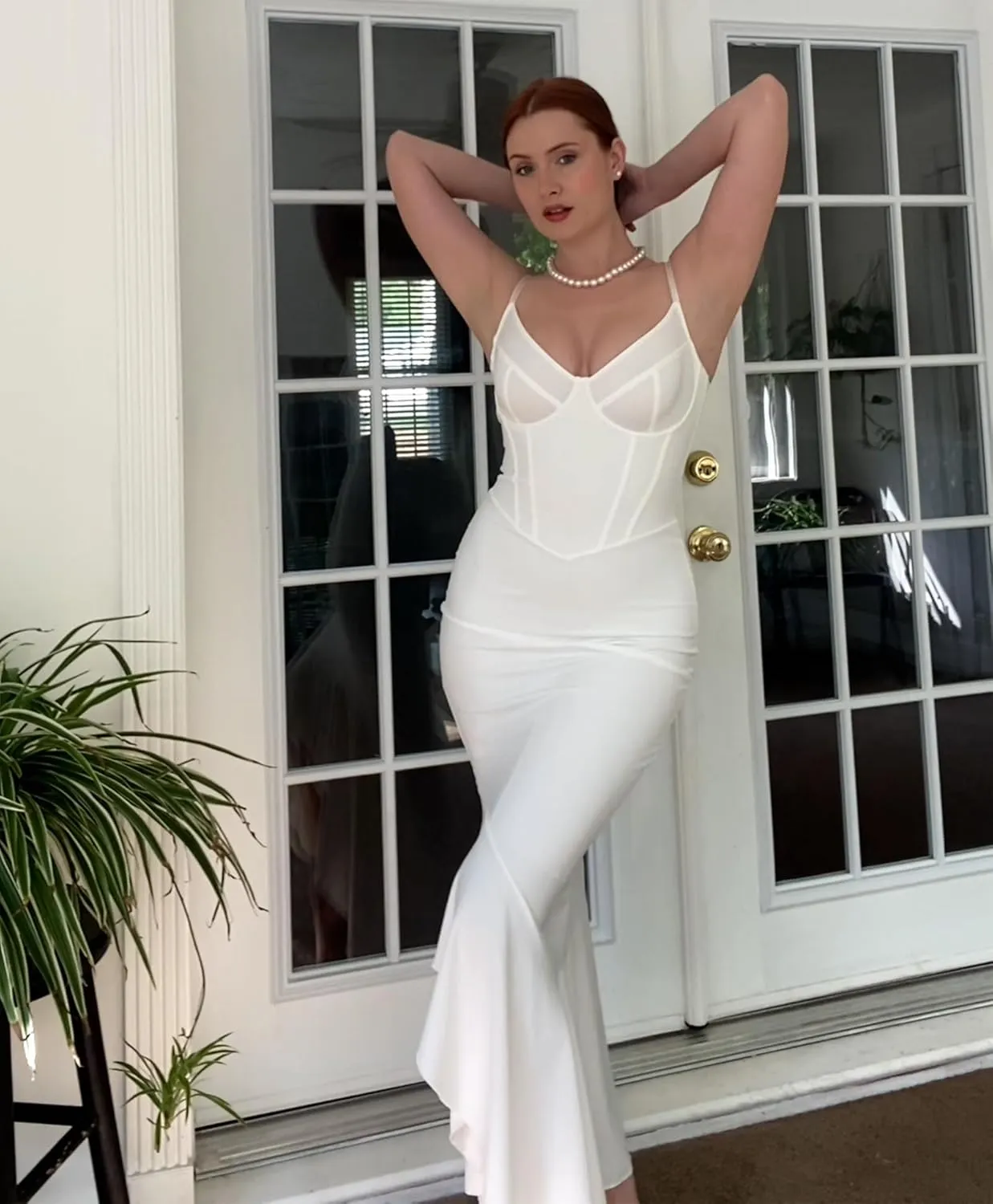 Popilush Corset Dress Built in Shapewear - Formal Dress for Women Deep V Neck Maxi Slip Bridesmaid Dresses for Wedding