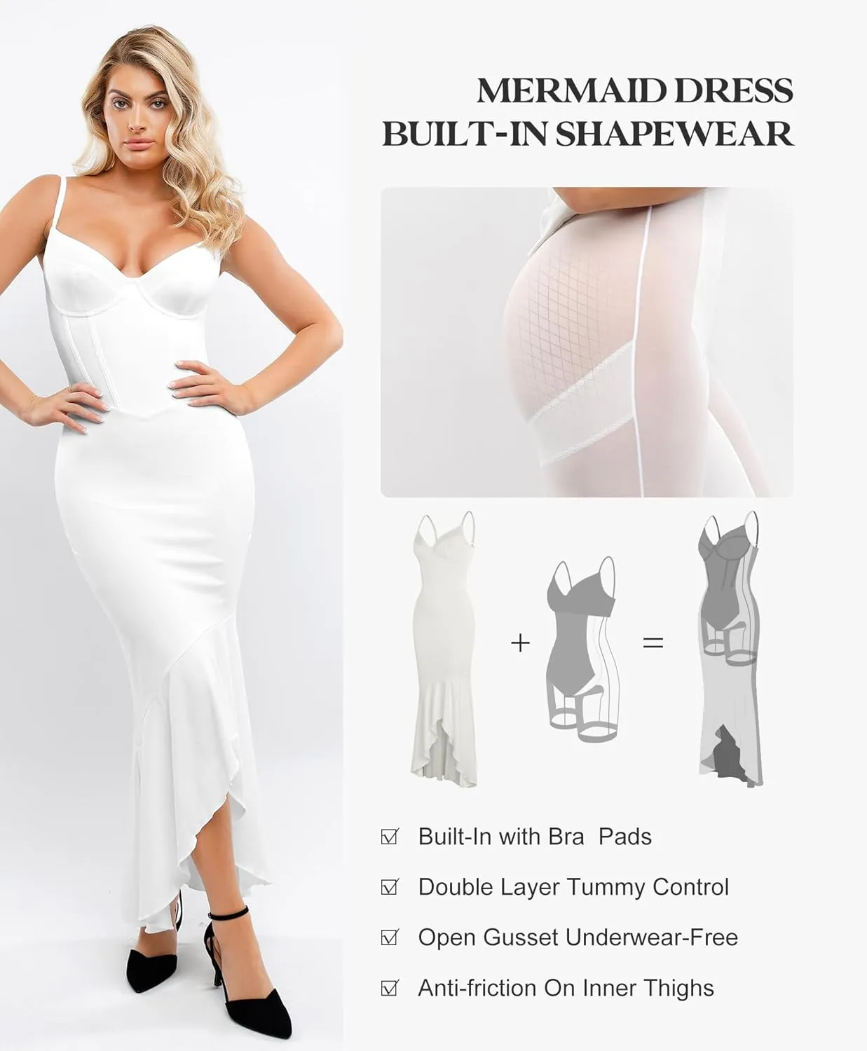 Popilush Corset Dress Built in Shapewear - Formal Dress for Women Deep V Neck Maxi Slip Bridesmaid Dresses for Wedding