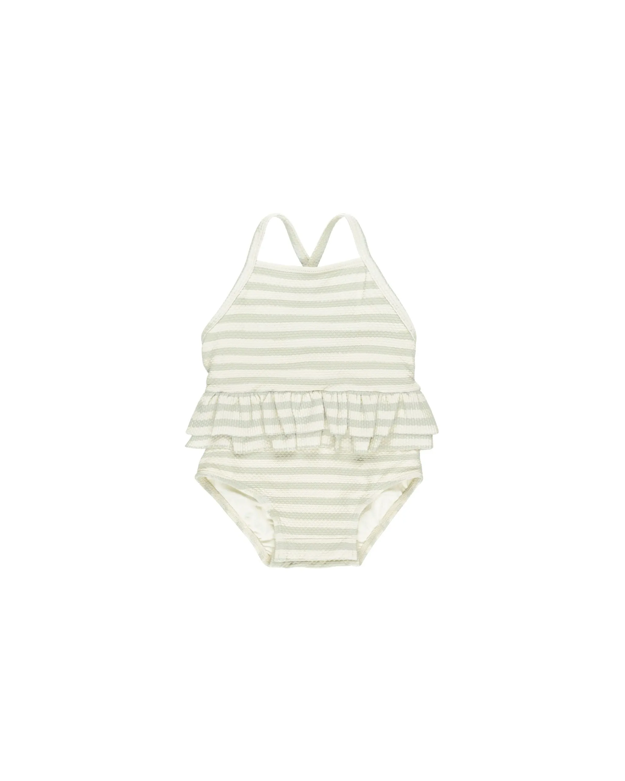 Ruffled One-Piece Swimsuit - Mint Stripe