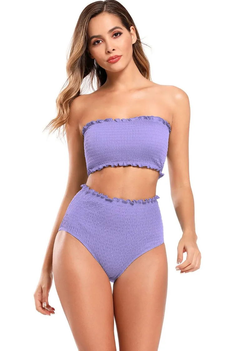 Shirred Bandeau High Waisted Bikini