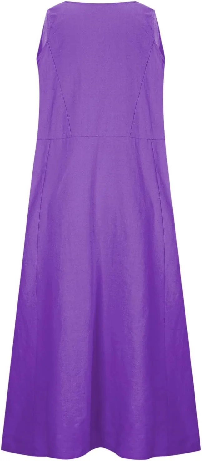 Summer Dresses for Women 2025 Spring Plus Size Linen Maxi Dress Sleeveless Crewneck Sundress Outfits Clothes