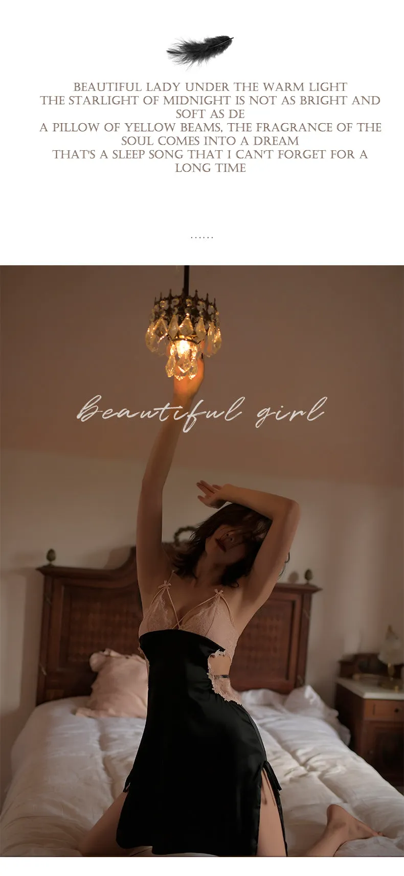 VenusFox Light Luxury Sexy Lingerie Sexy Lace Water Soluble Flower Lace Split Skirt Suspender Nightdress