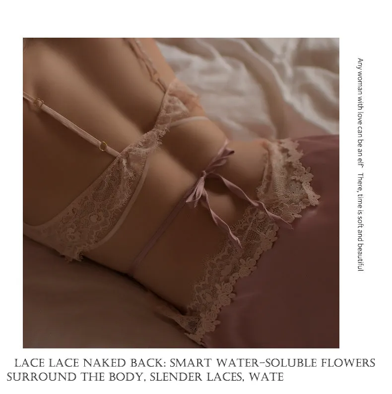 VenusFox Light Luxury Sexy Lingerie Sexy Lace Water Soluble Flower Lace Split Skirt Suspender Nightdress