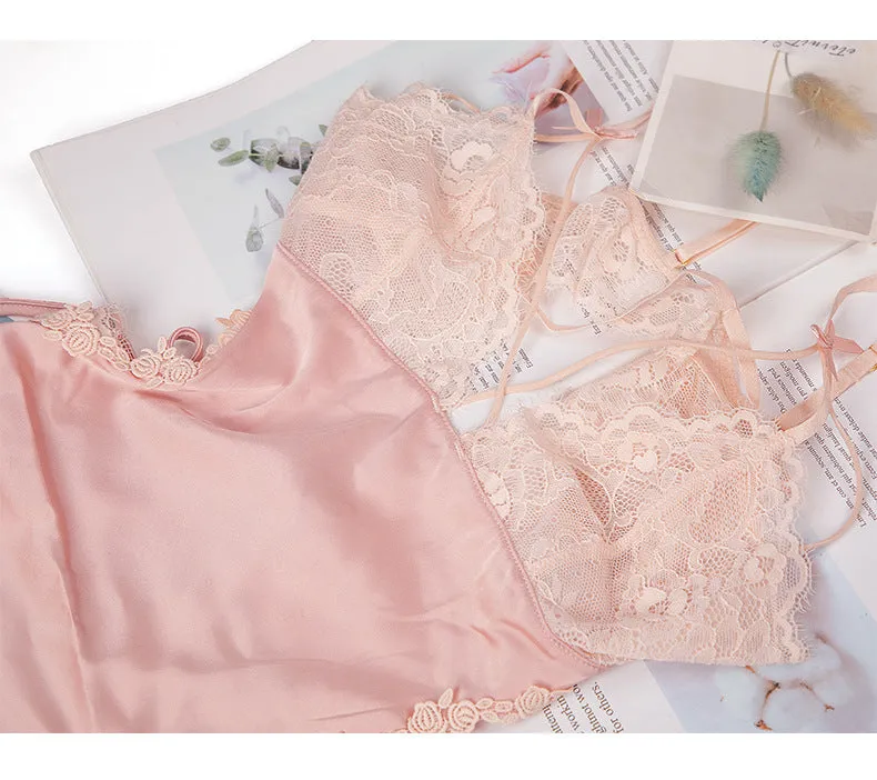 VenusFox Light Luxury Sexy Lingerie Sexy Lace Water Soluble Flower Lace Split Skirt Suspender Nightdress