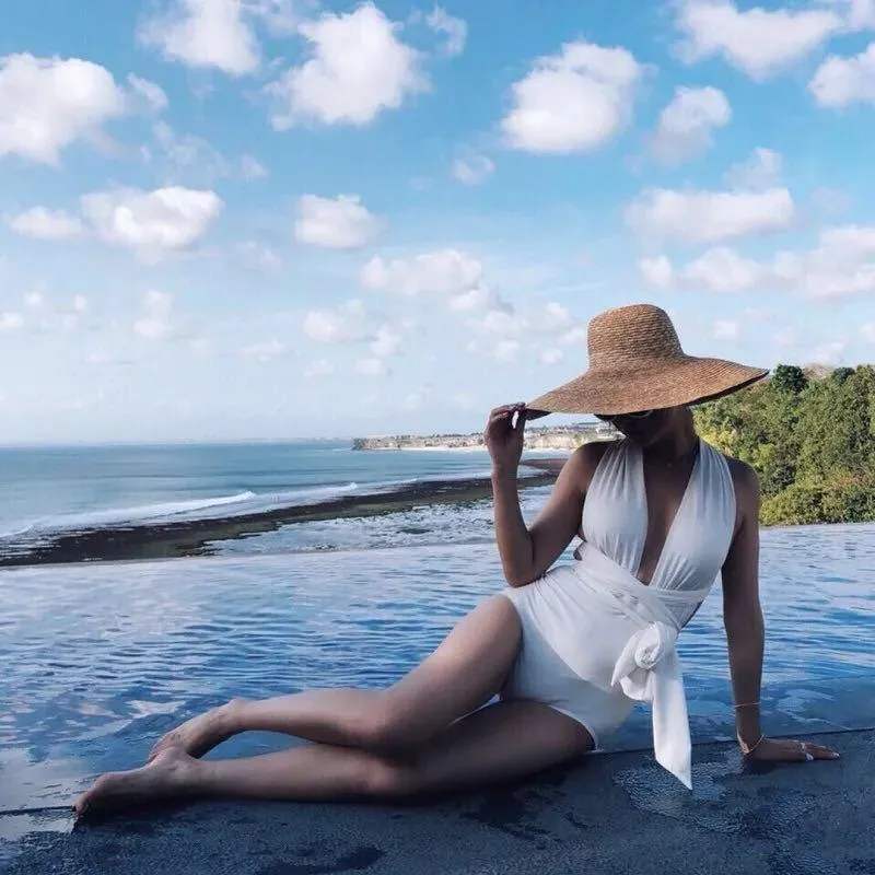 White Piece Lace Up Swimsuit