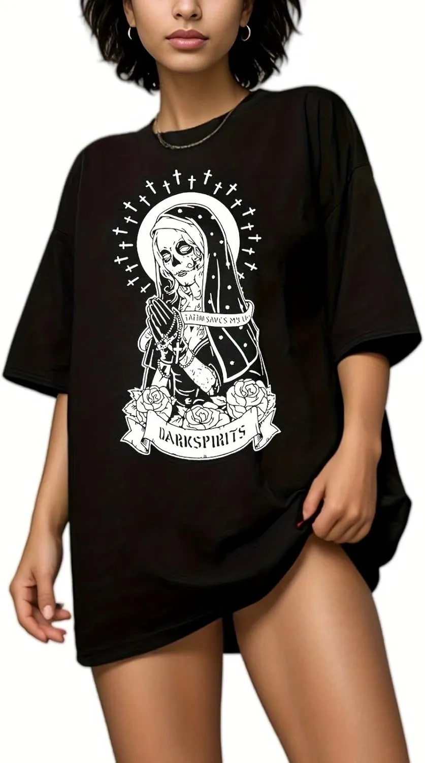 Women Goth T Shirt Y2K Harajuku Graphic Tops Cotton Anime Clothes