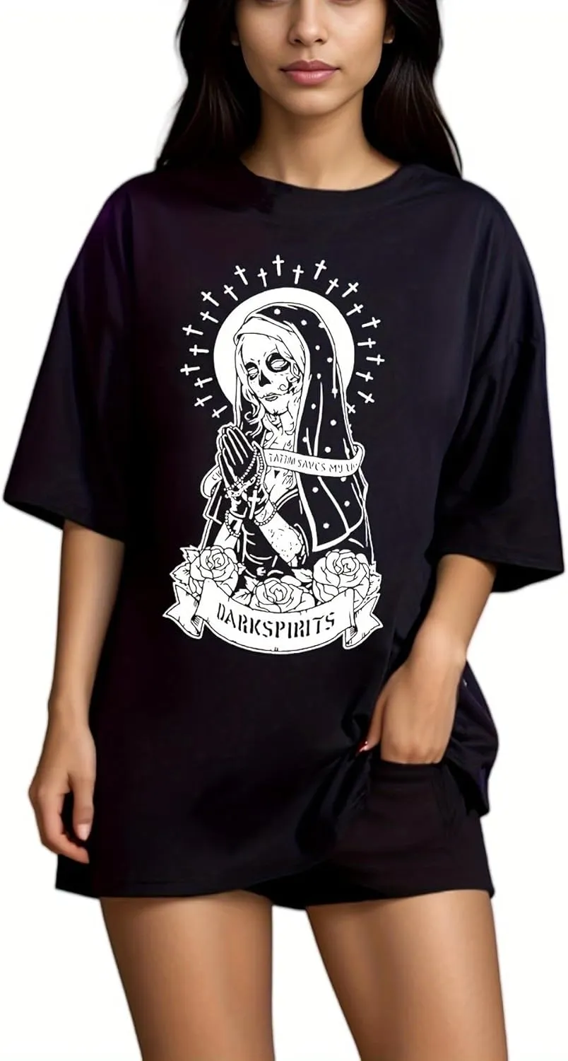 Women Goth T Shirt Y2K Harajuku Graphic Tops Cotton Anime Clothes