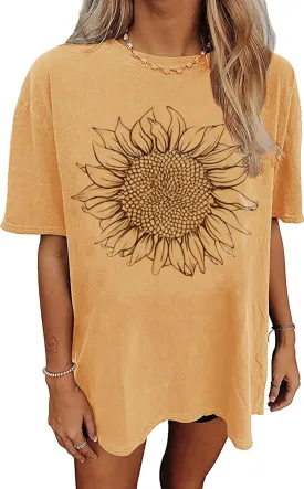 Womens Oversized Tshirt Graphic Tees Summer Casual Short Sleeves Tops Beach Vacation Clothes