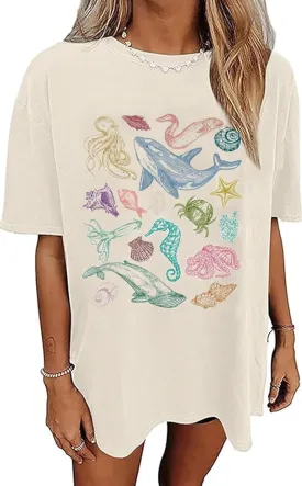 Womens Oversized Tshirt Graphic Tees Summer Casual Short Sleeves Tops Beach Vacation Clothes