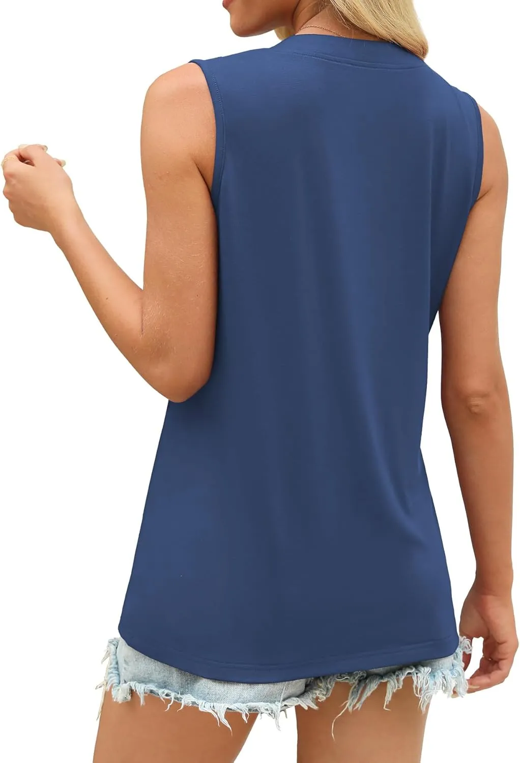 Womens Summer Tank Top V Neck Sleeveless Tops Button Shirts Loose Fit Basic Clothes