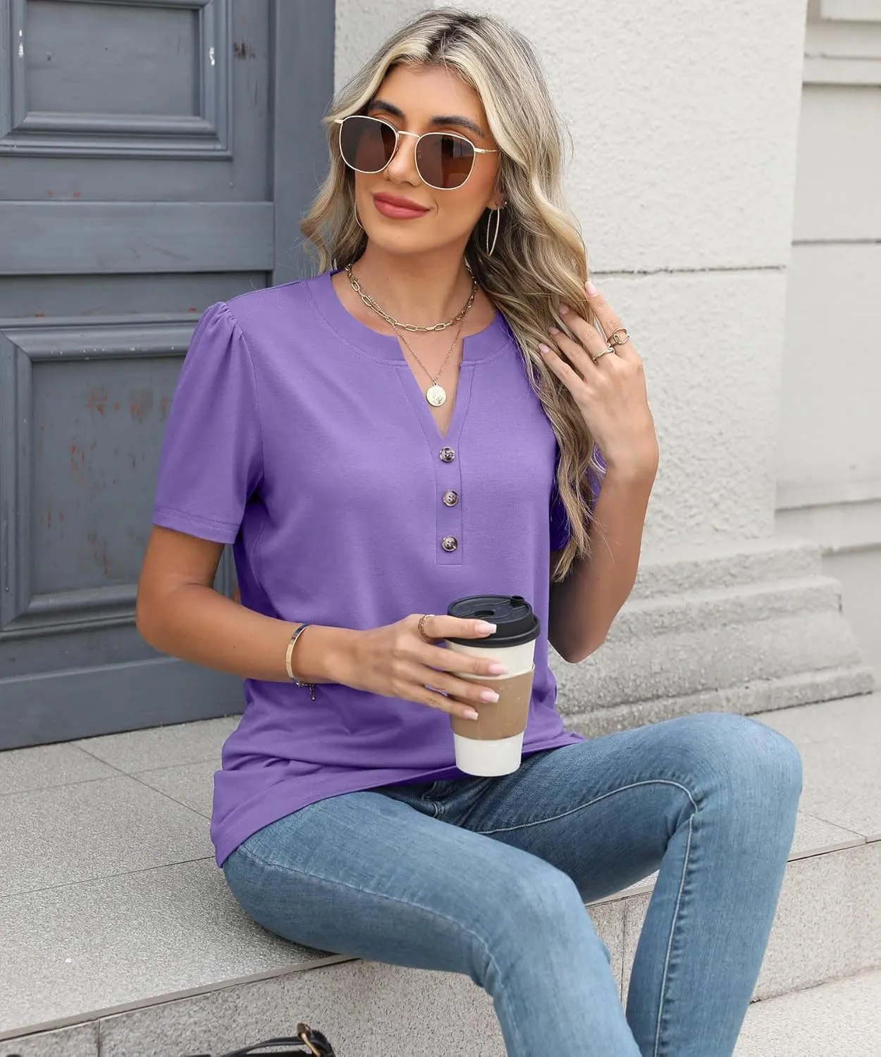 Womens Tops Summer 2025 Short Sleeve Casual Shirts Fashion Loose Fit Clothes