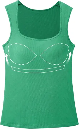 Womne Ribbed Tank Top with Sewn in Built in Bra Cup Sleevless Form Fitting Push Up Padded Bra Cami Shirt Basic Knit Tee S-3XL