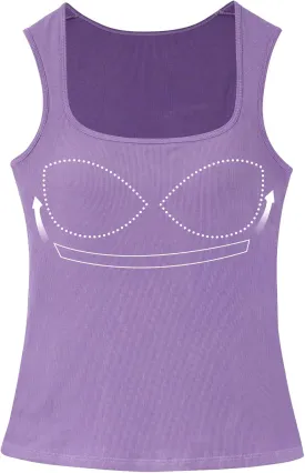 Womne Ribbed Tank Top with Sewn in Built in Bra Cup Sleevless Form Fitting Push Up Padded Bra Cami Shirt Basic Knit Tee S-3XL