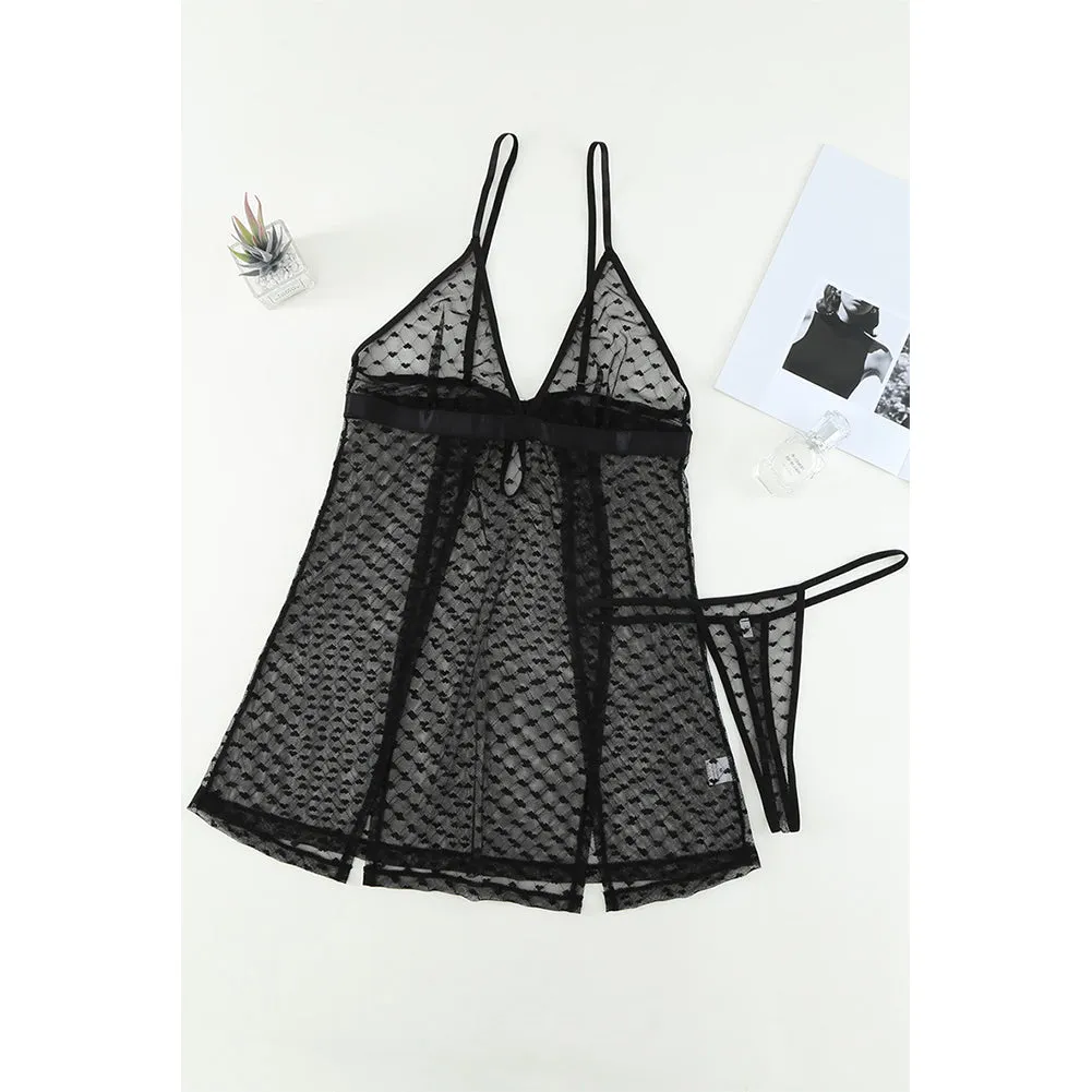 YESFASHION Heart-shaped Mesh Lace See-through Sexy Nightdress